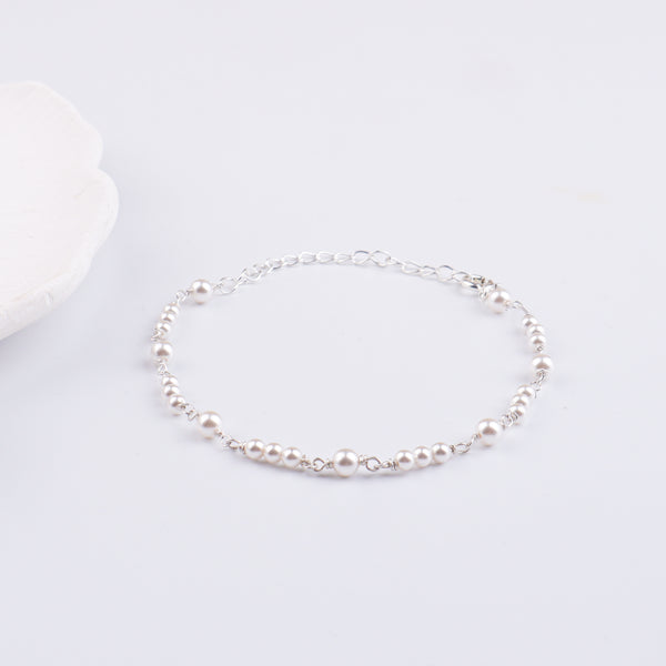 White Pearl Silver Ganthan Bracelet (Project Handmade)