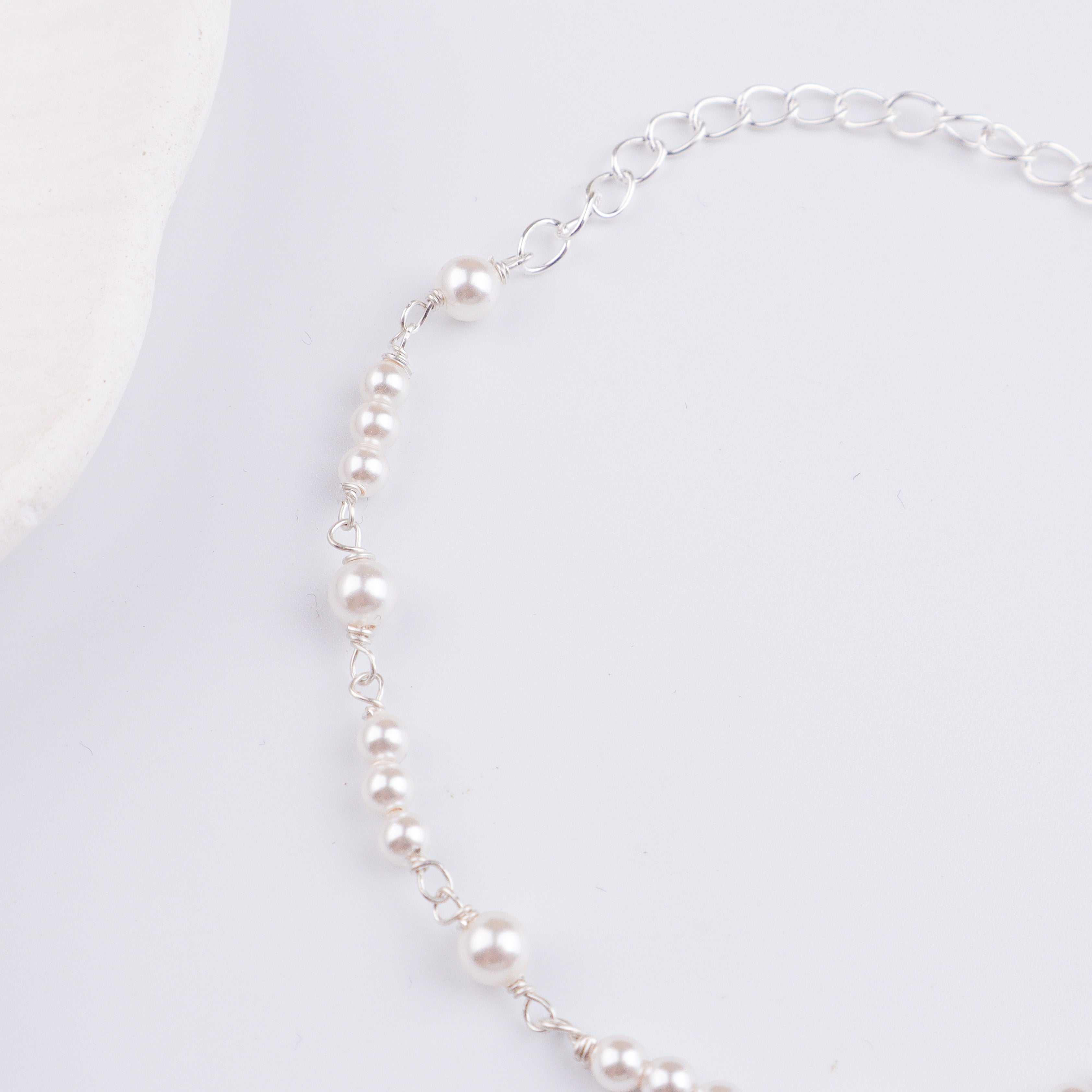 White Pearl Silver Ganthan Bracelet (Project Handmade)