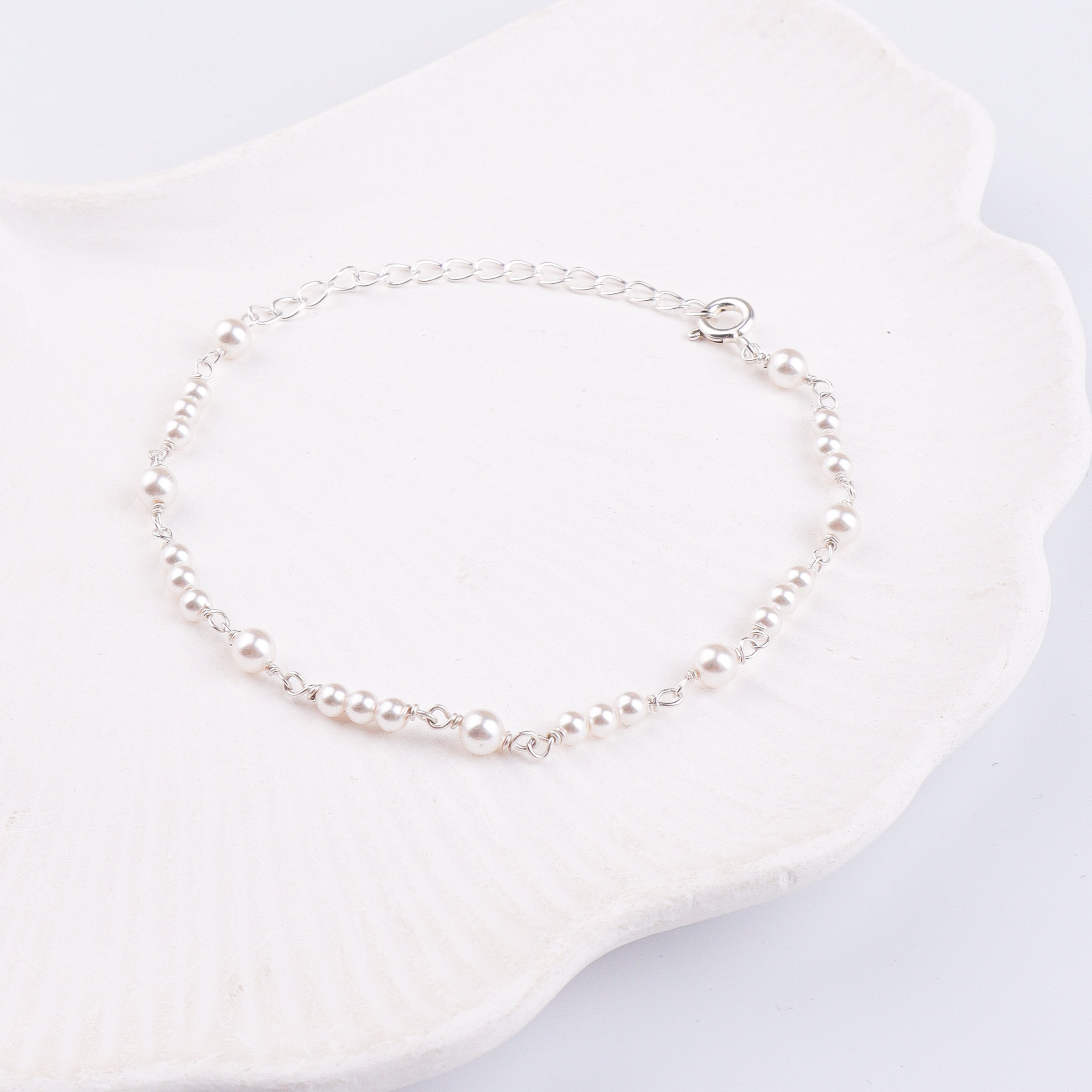 White Pearl Silver Ganthan Bracelet (Project Handmade)