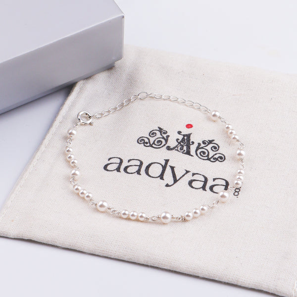 White Pearl Silver Ganthan Bracelet (Project Handmade)