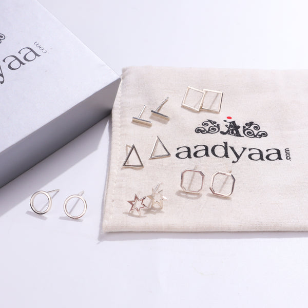 Silver geometric earrings set