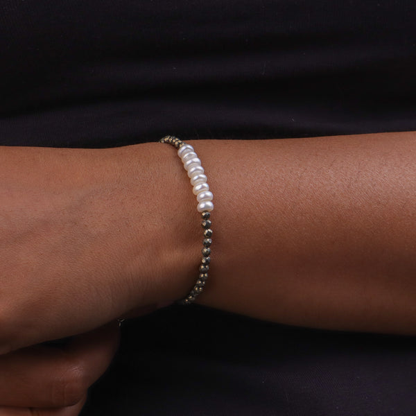 Pyrite & Freshwater Pearl Silver Bracelet (Project Handmade)