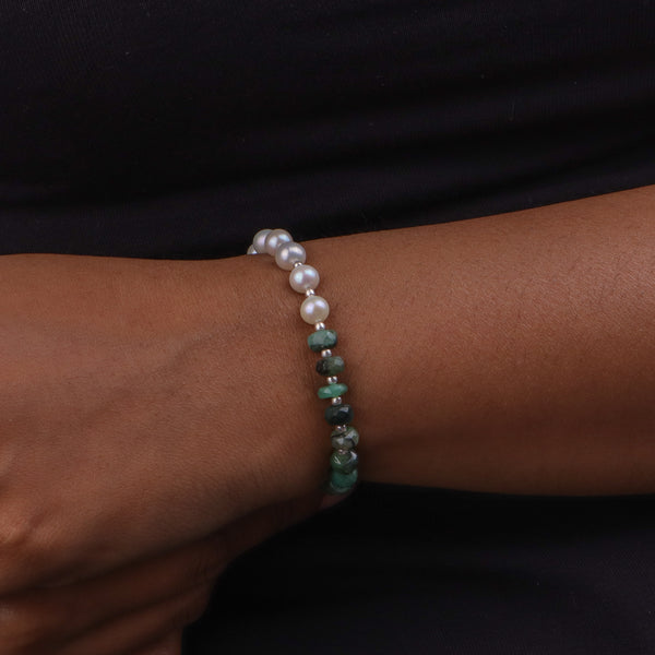 Emerald & Freshwater Pearl Silver Bracelet (Project Handmade)