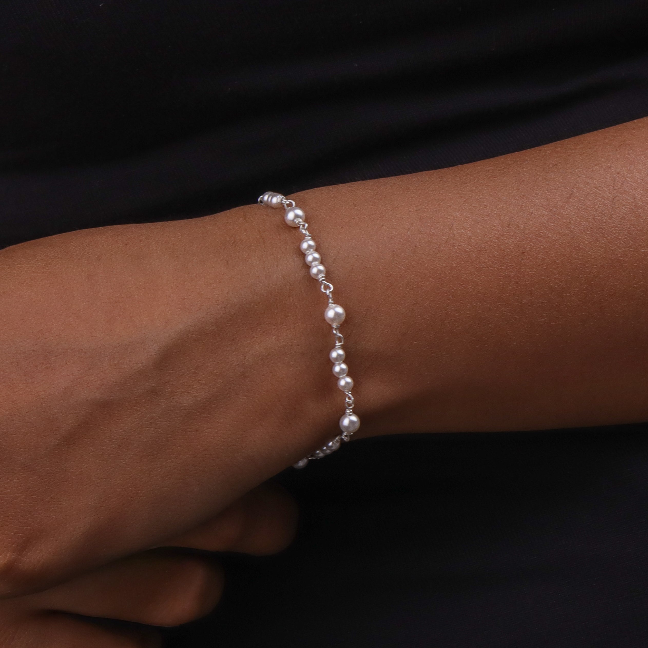 White Pearl Silver Ganthan Bracelet (Project Handmade)