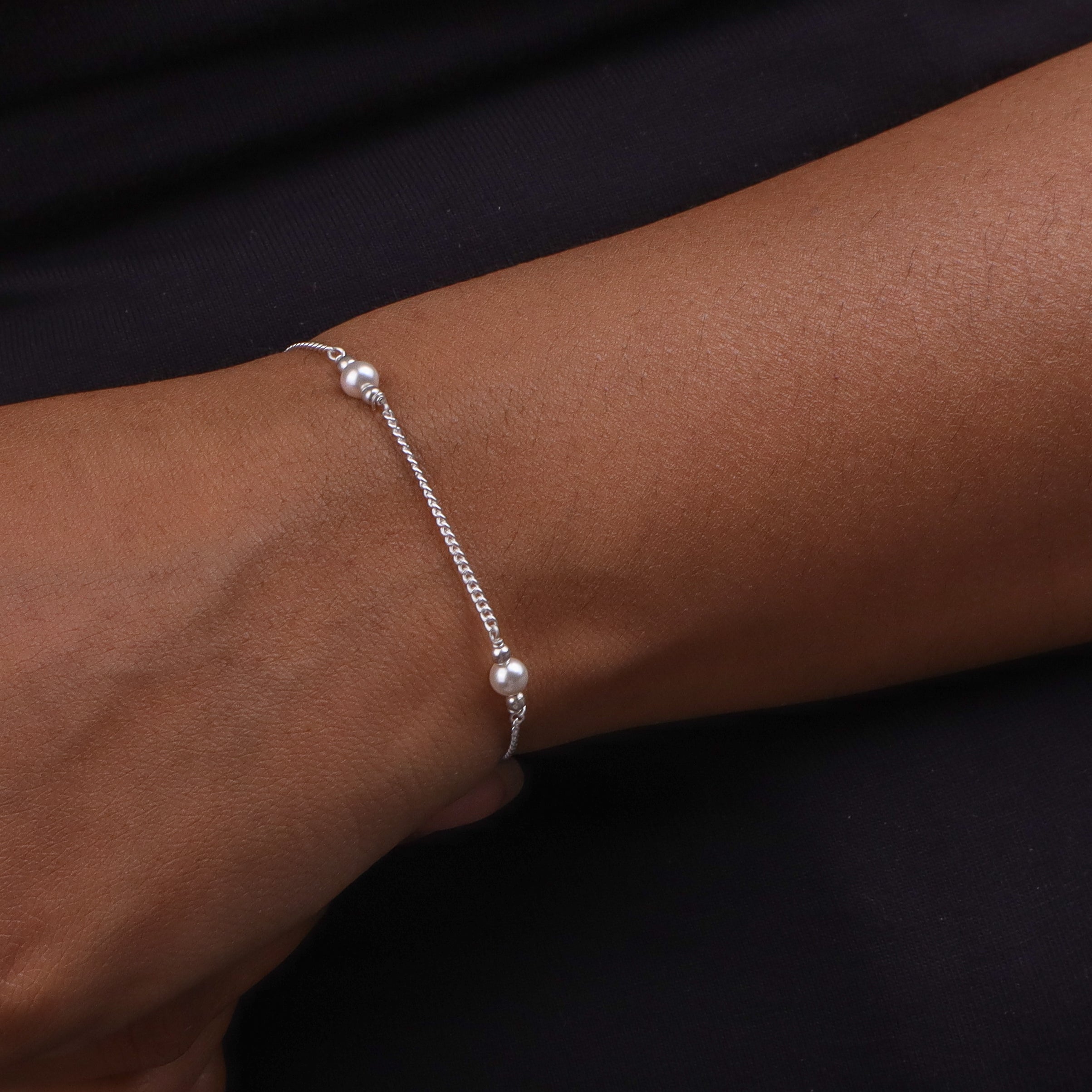 White Pearl Silver Chain Bracelet (Project Handmade)