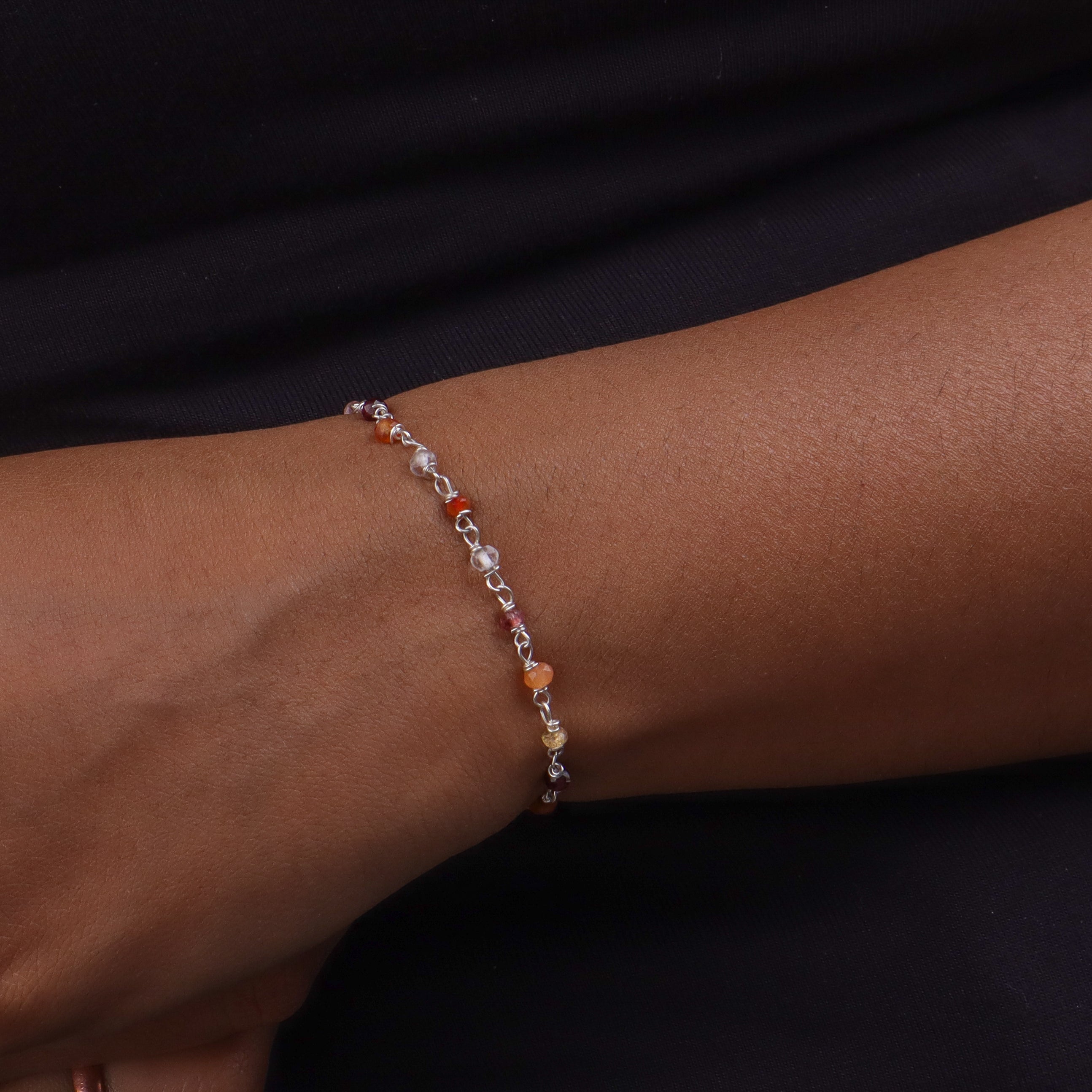 Multicolor Stone Silver Bracelet (Project Handmade)