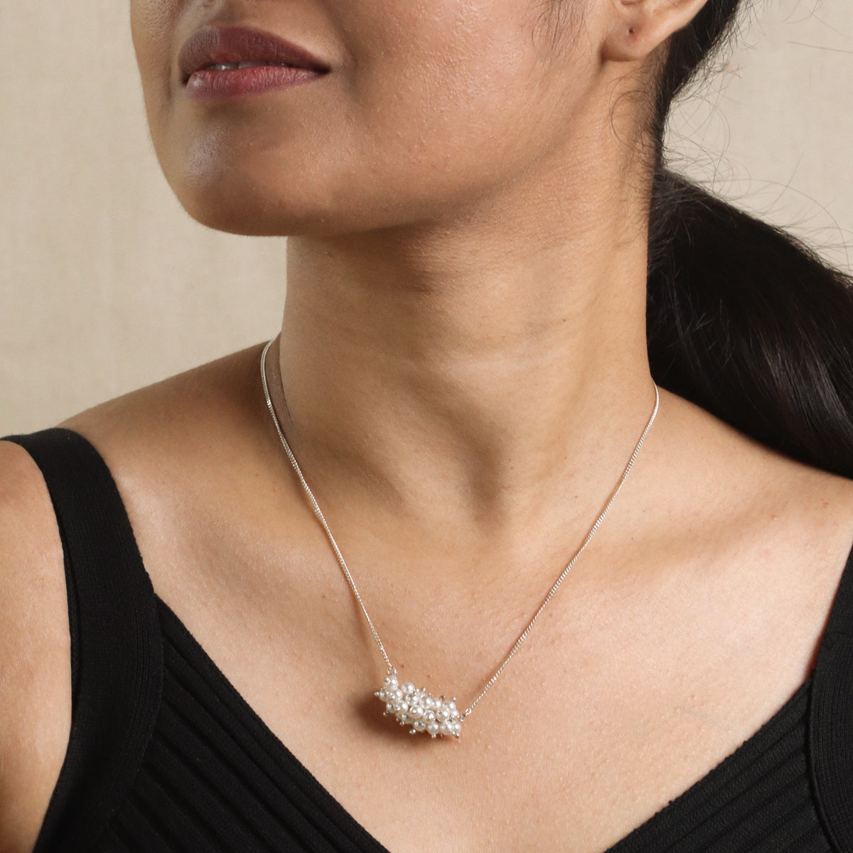 Pearl Bunch Silver Chain Necklace