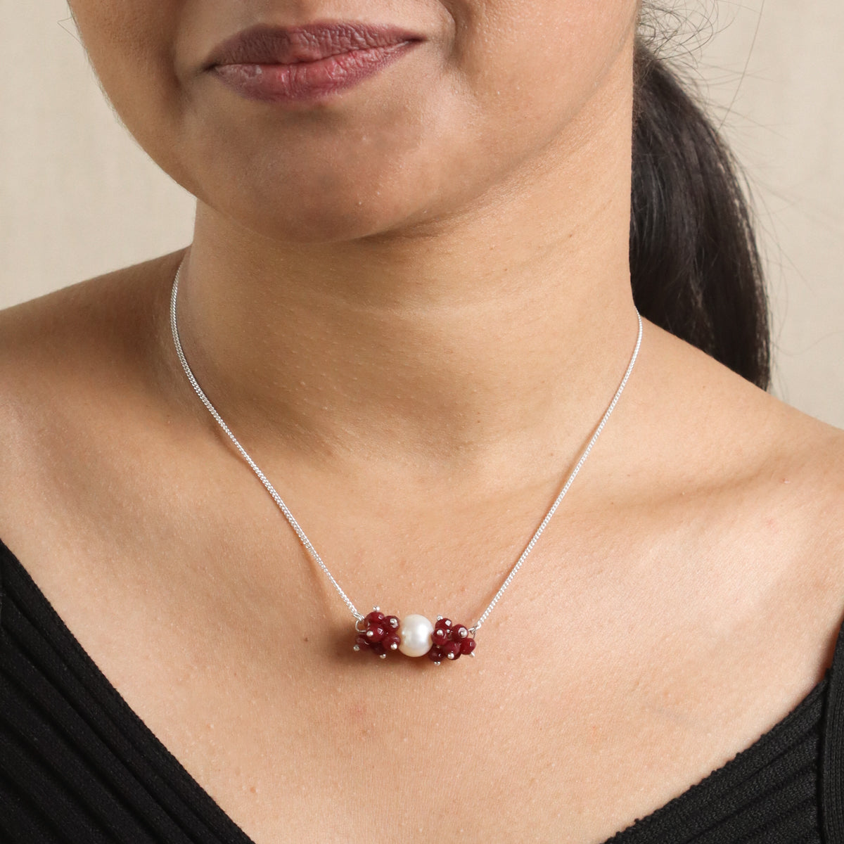 Tourmaline Motif Silver Necklace