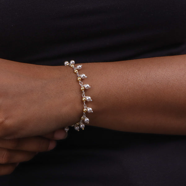 White & Golden Pearl Silver Bracelet (Project Handmade)