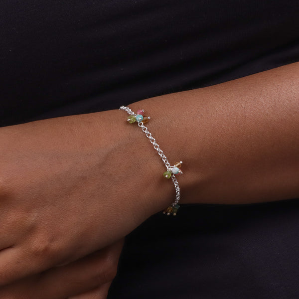 Multicolor Stone Bunch Silver Bracelet (Project Handmade)