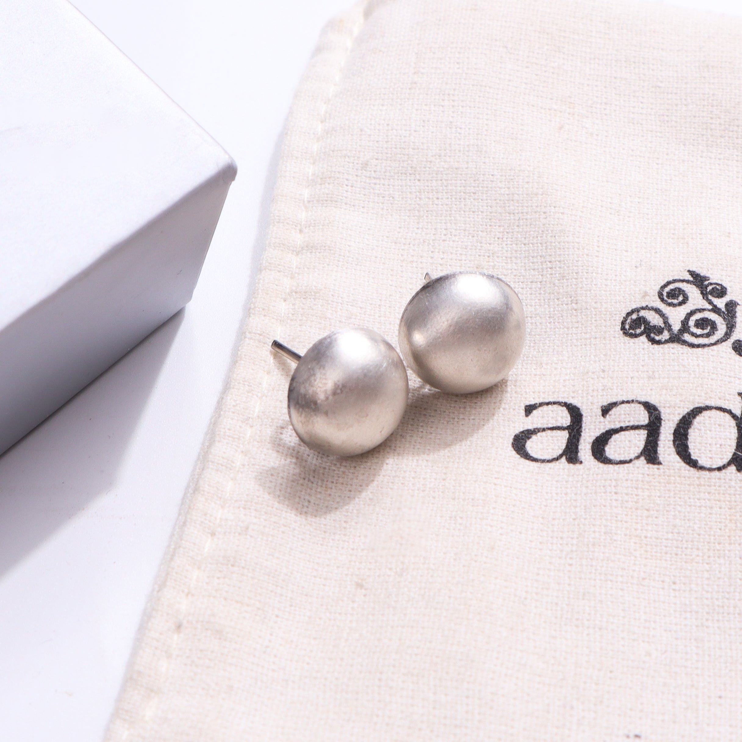 Silver oxidized small dome earrings