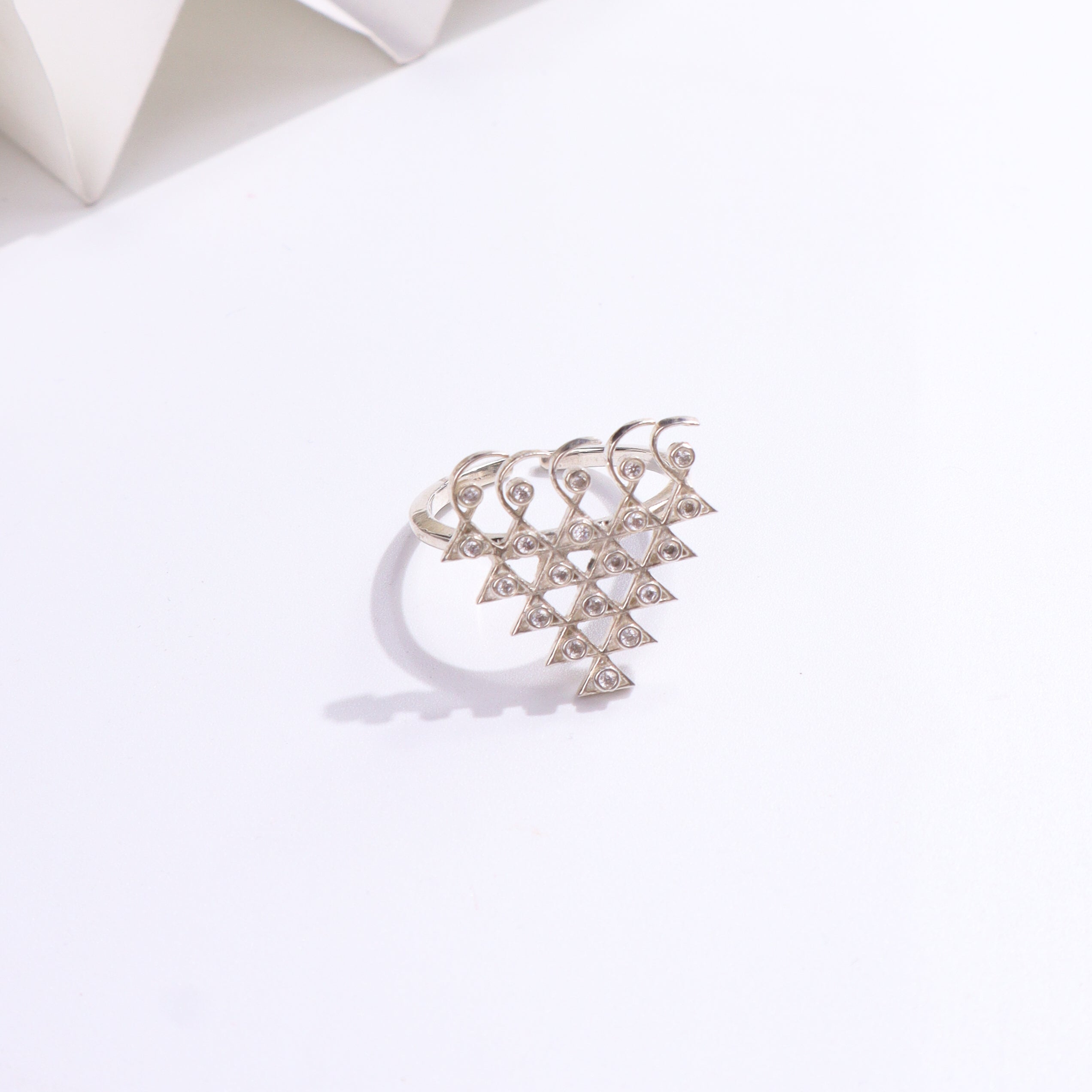 Silver Saraswati Ring with cubic zirconia