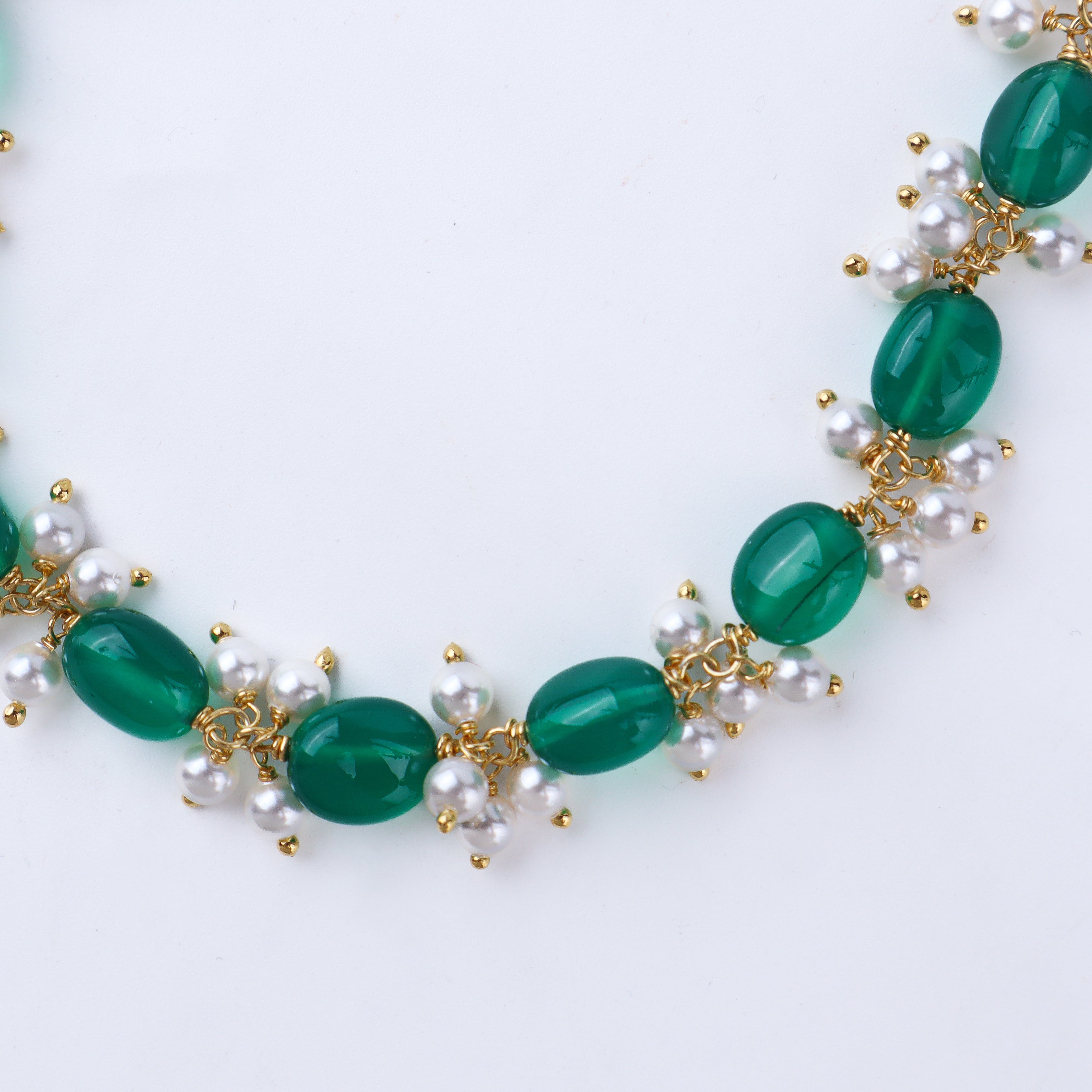 green onyx pearl statement necklace