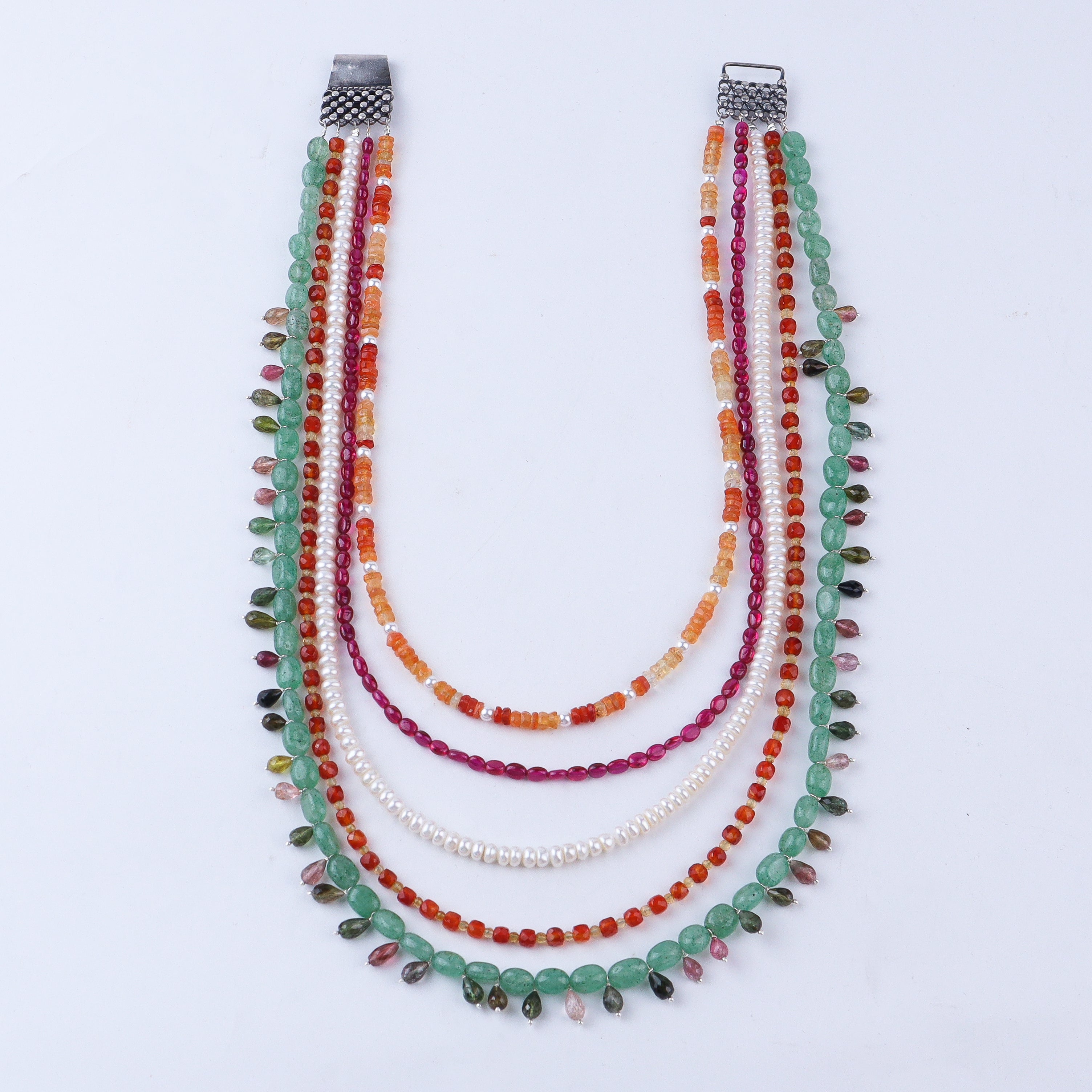 Luxe Necklace - Multicolour Stones and Fresh Water Pearls