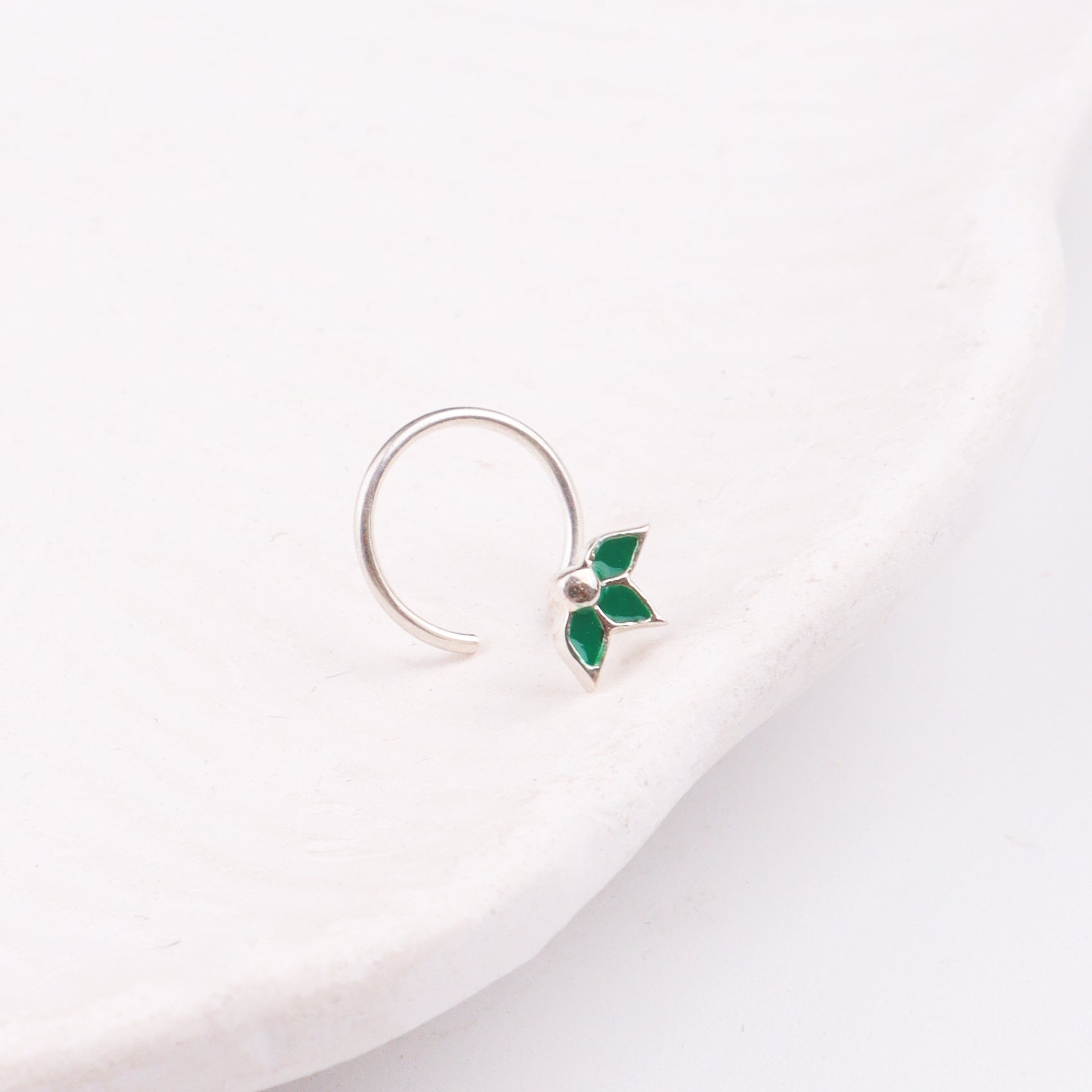 Petals Nose pin ( Pierced ) - Green