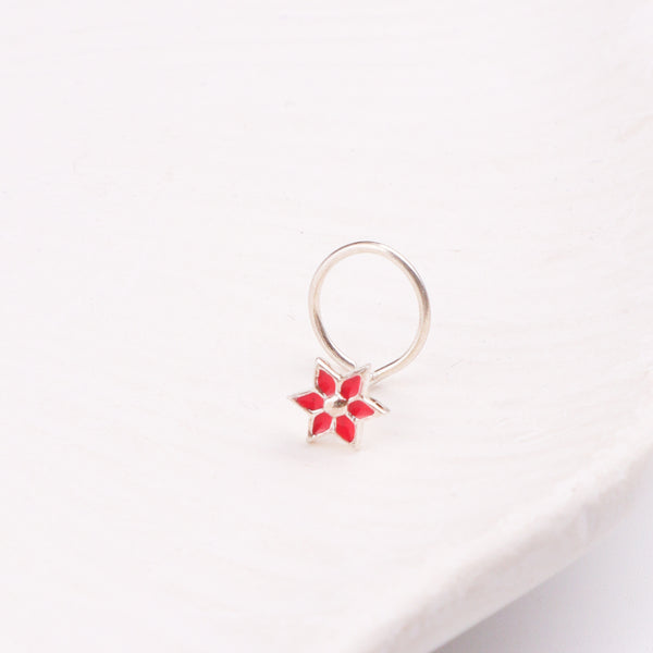 Flower Nose pin ( Pierced ) - Red