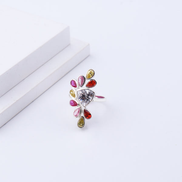 Silver Amber Mist Ring