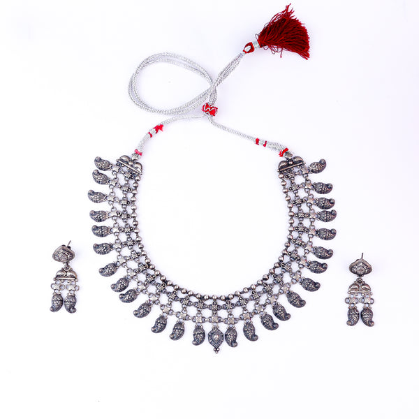 Silver jewelry set with hanging charms
