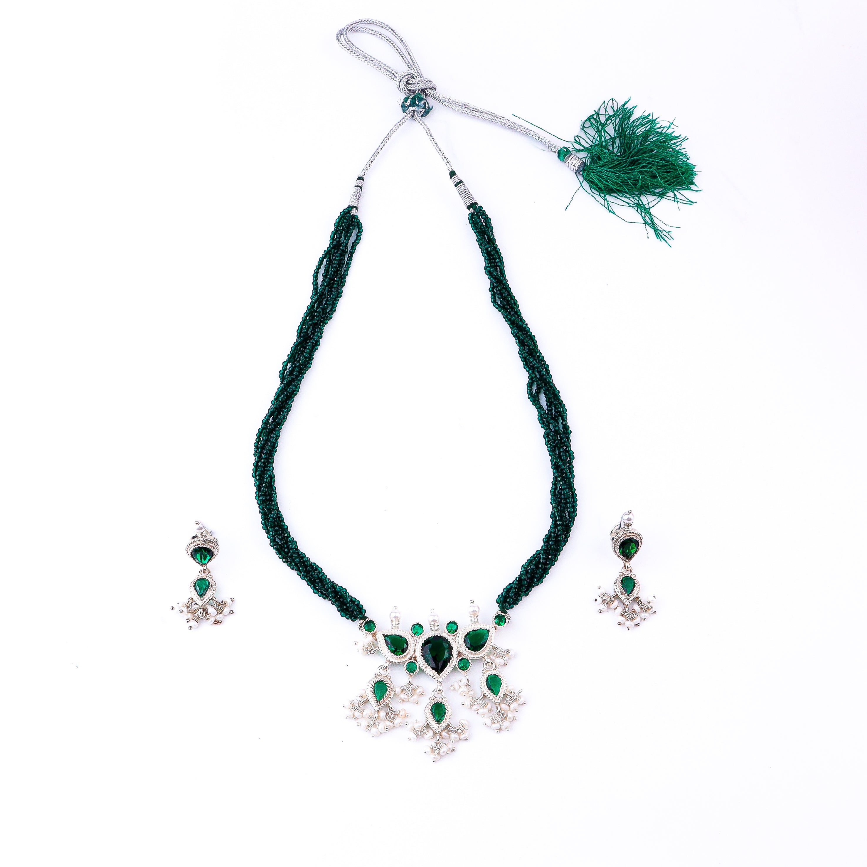 Green CZ Tanmani Set with Green Stones