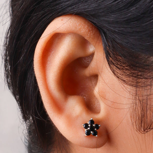 Black CZ Flower Stud | 92.5 Silver