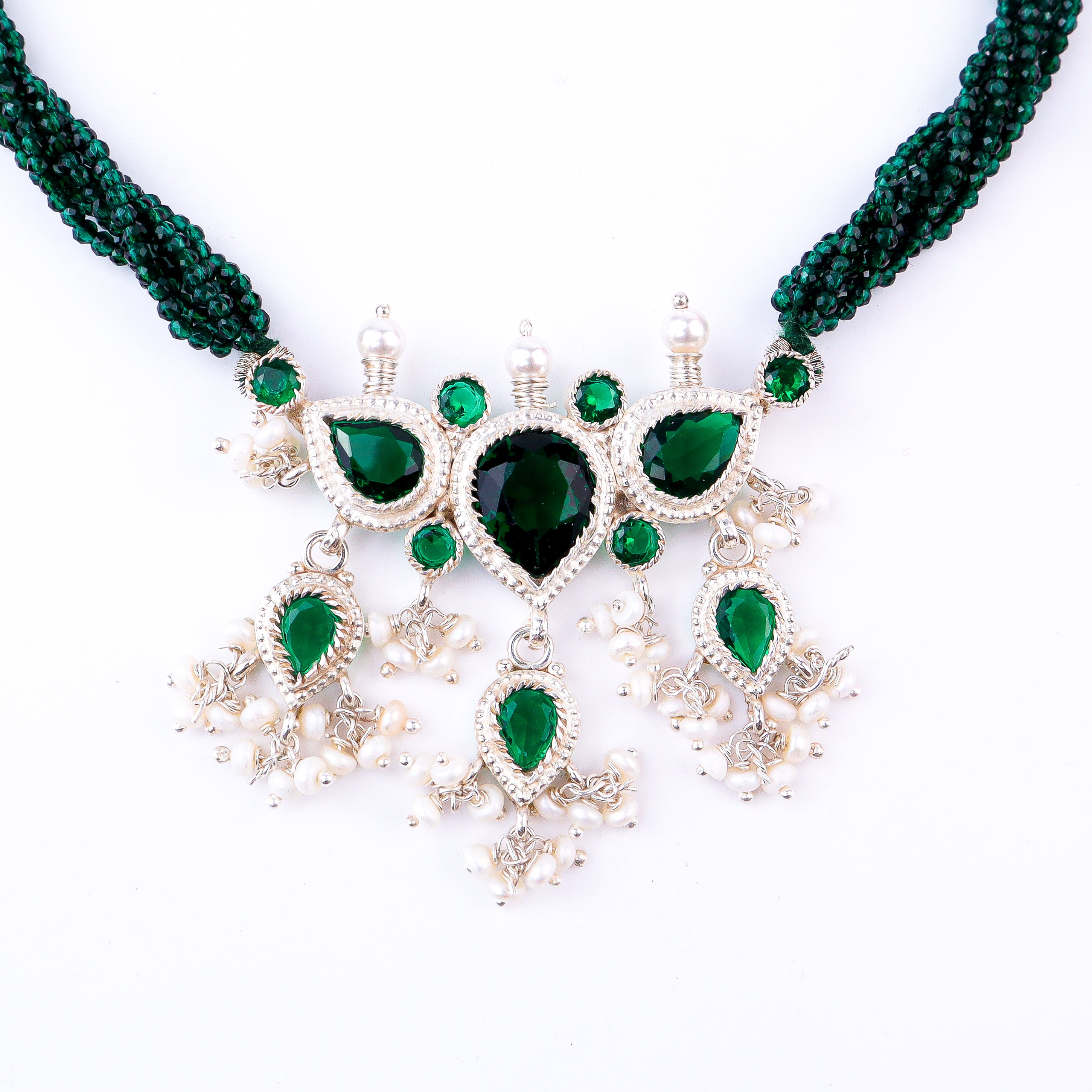 Green CZ Tanmani Set with Green Stones