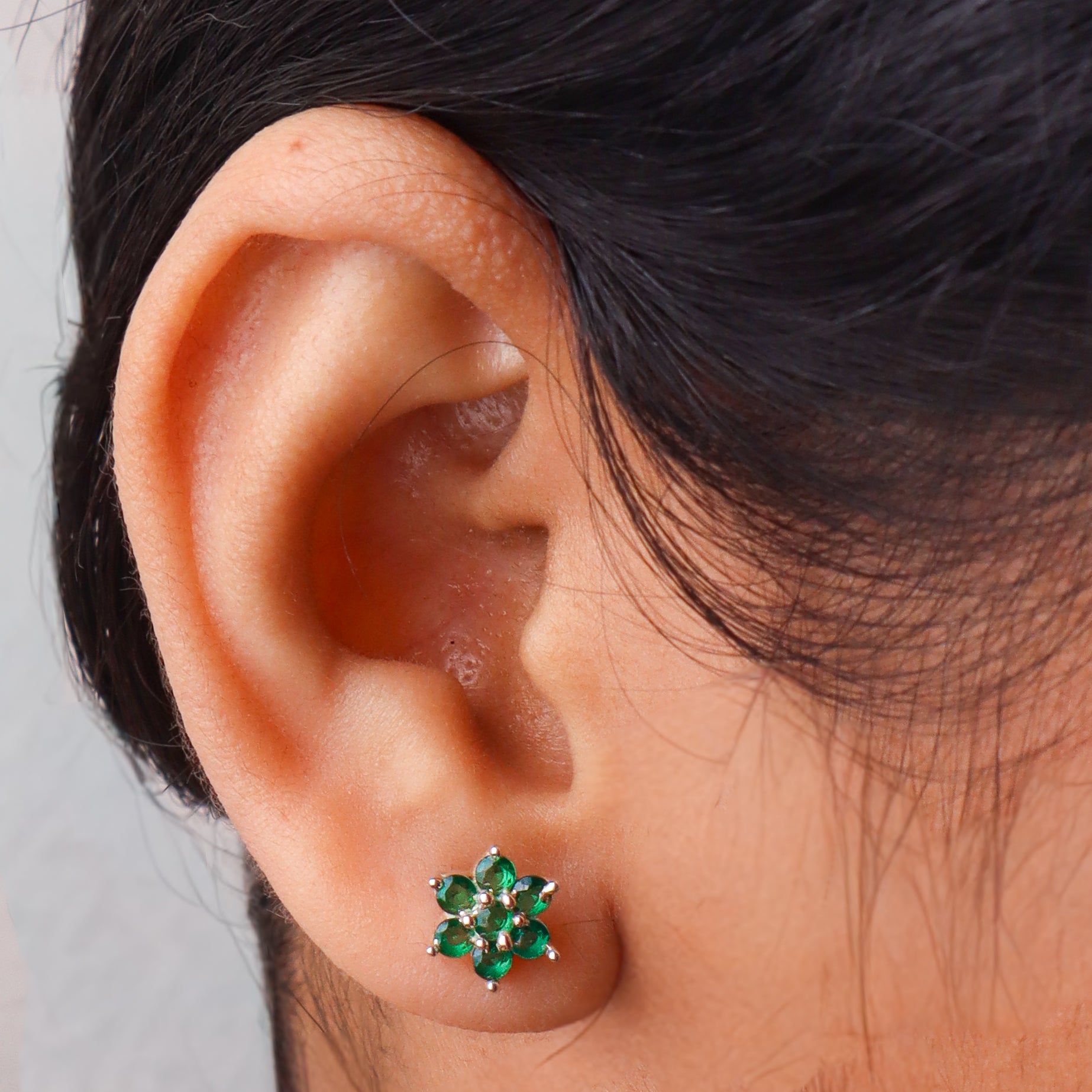 Green CZ Flower Stud | 92.5 Silver