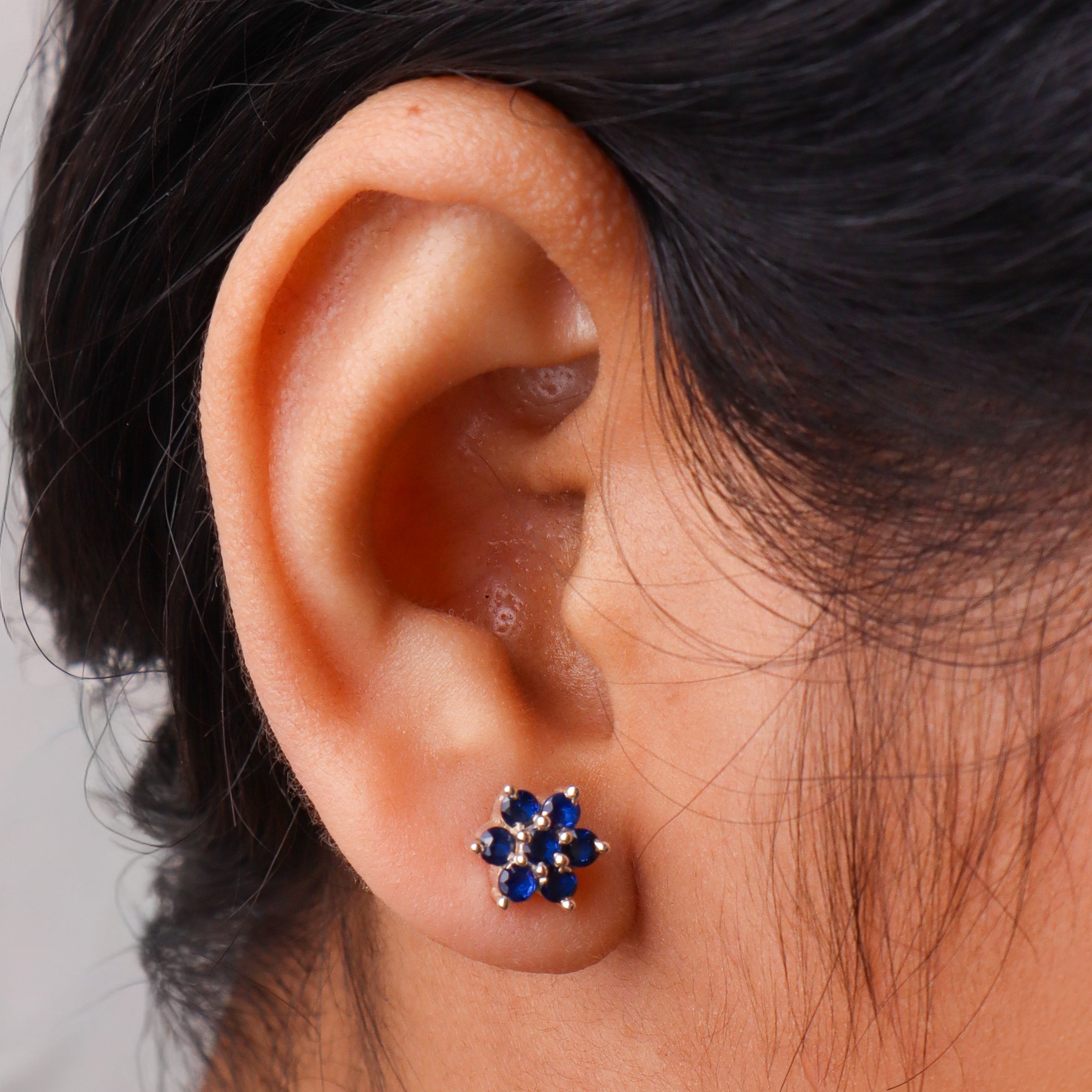 Blue CZ Flower Stud | 92.5 Silver