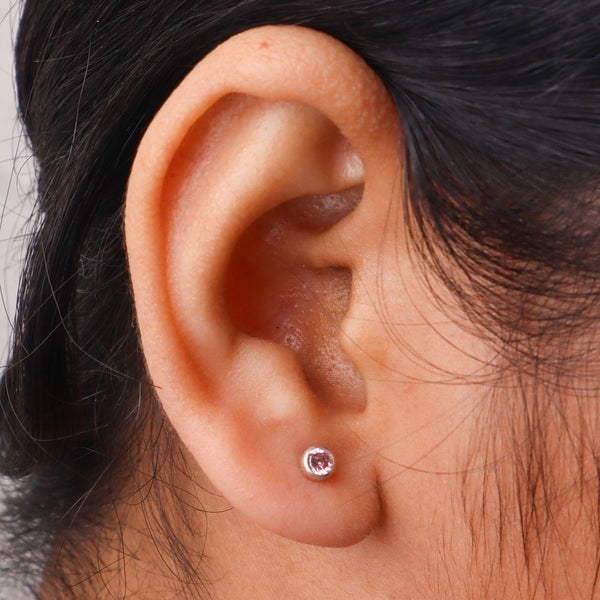 Pink CZ Stone Stud | 92.5 Silver