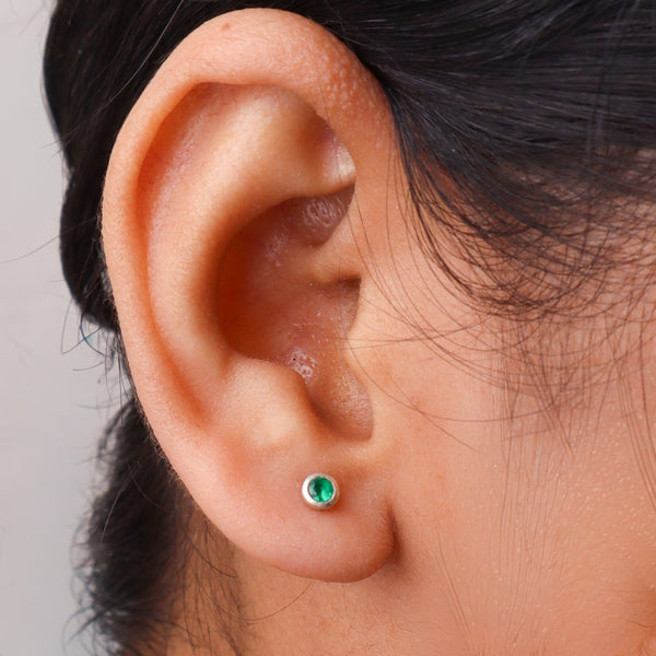 Green CZ Stone Stud | 92.5 Silver