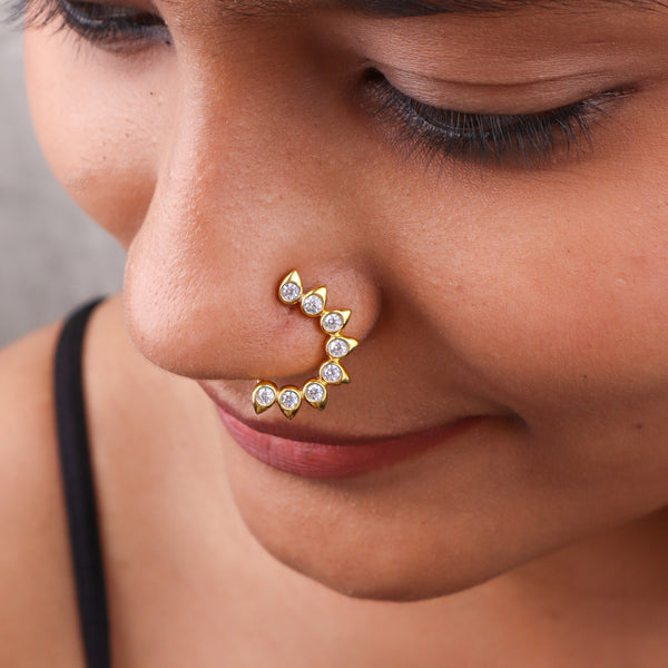 CZ Petal Nath (Clip-On) | 22K Gold Plated | 92.5 Silver