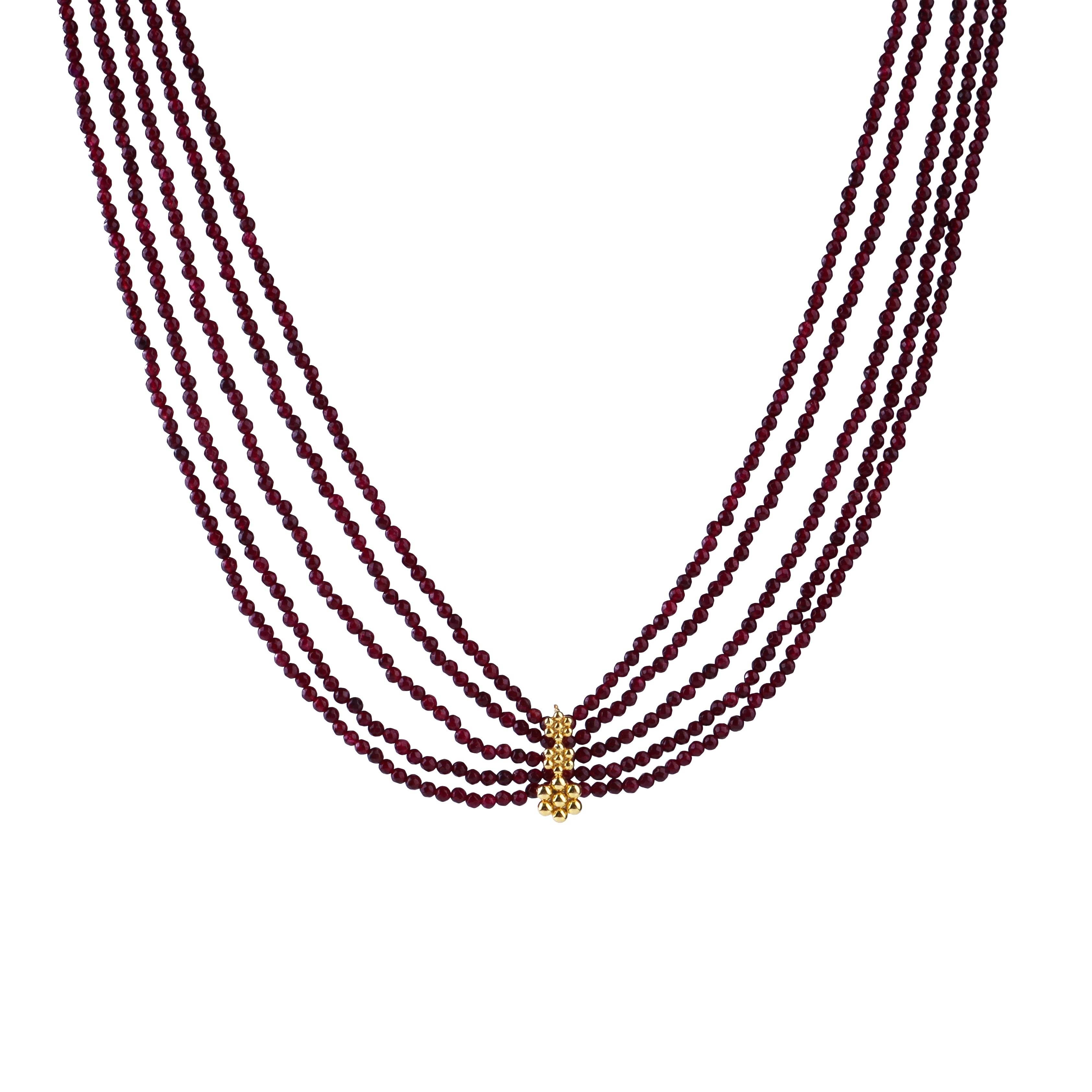 Five Layer Kudi Maroon Jade Necklace | 22K Gold Plated | 92.5 Silver