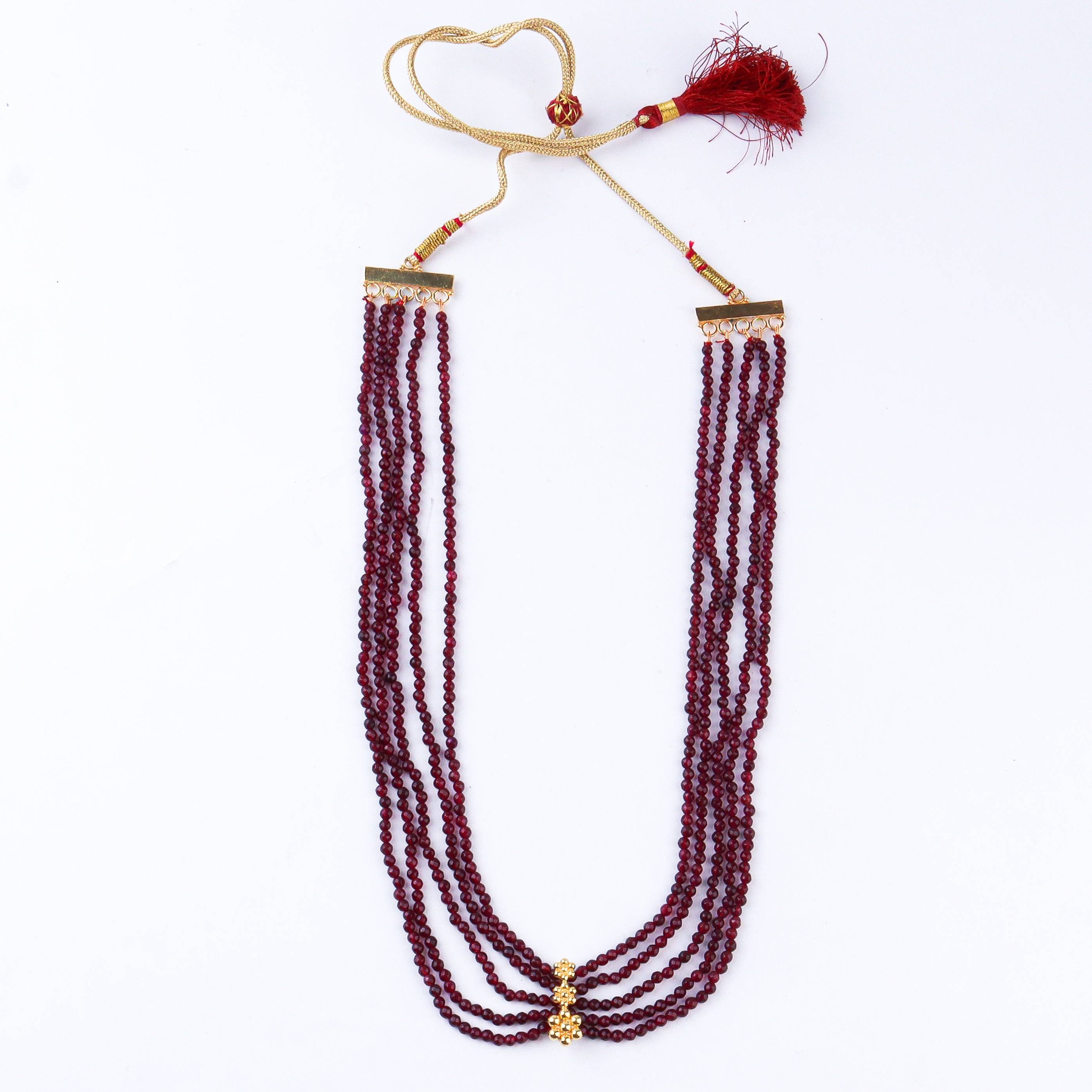 Five Layer Kudi Maroon Jade Necklace | 22K Gold Plated | 92.5 Silver