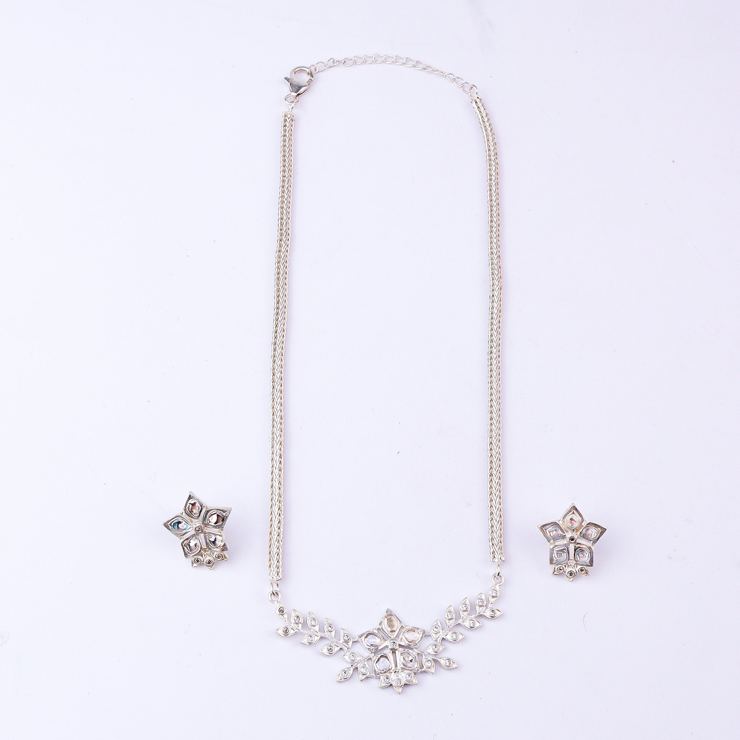 Polki Choker Leaf Silver Set (Moissanite)