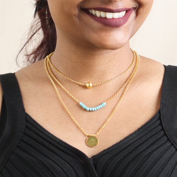 Layered gold and turquoise beaded necklaces for women
