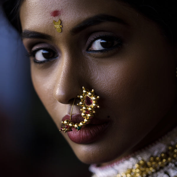 Itihaas Silver Maharashtrian Nath: Big (Left) |  92.5 Silver | 22K Gold Plated