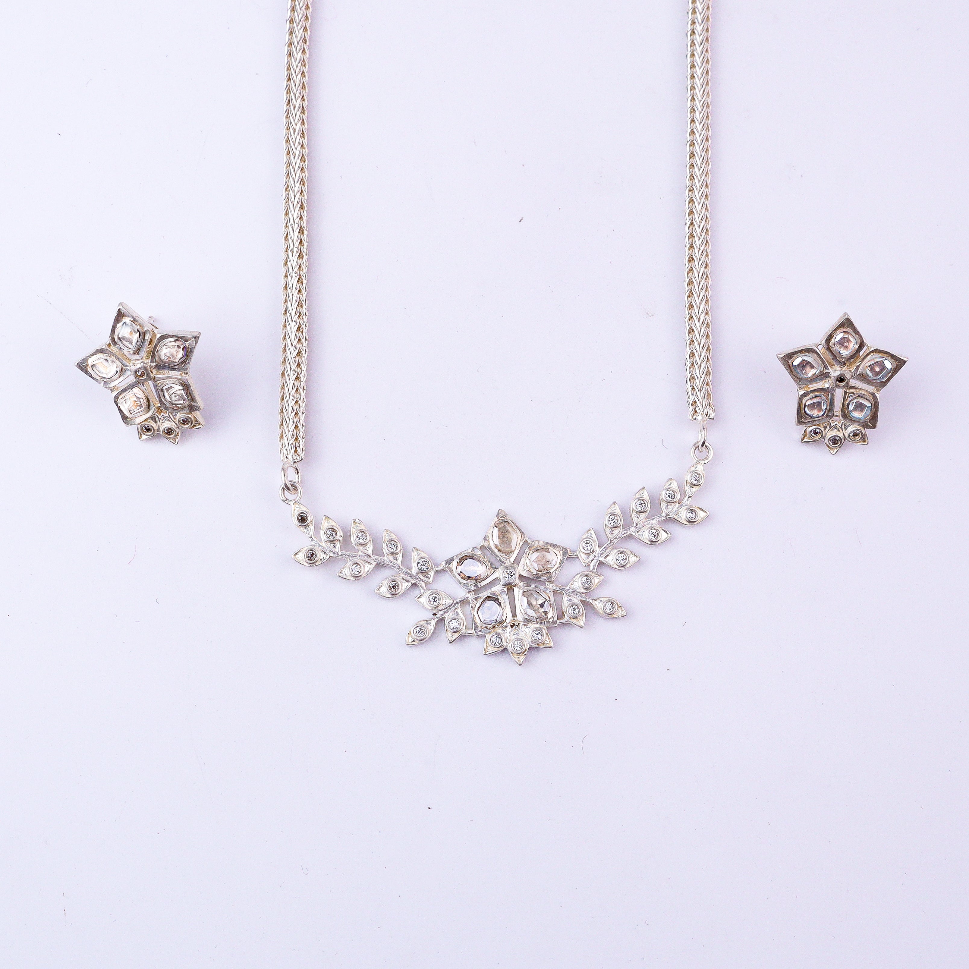 Polki Choker Leaf Silver Set (Moissanite)