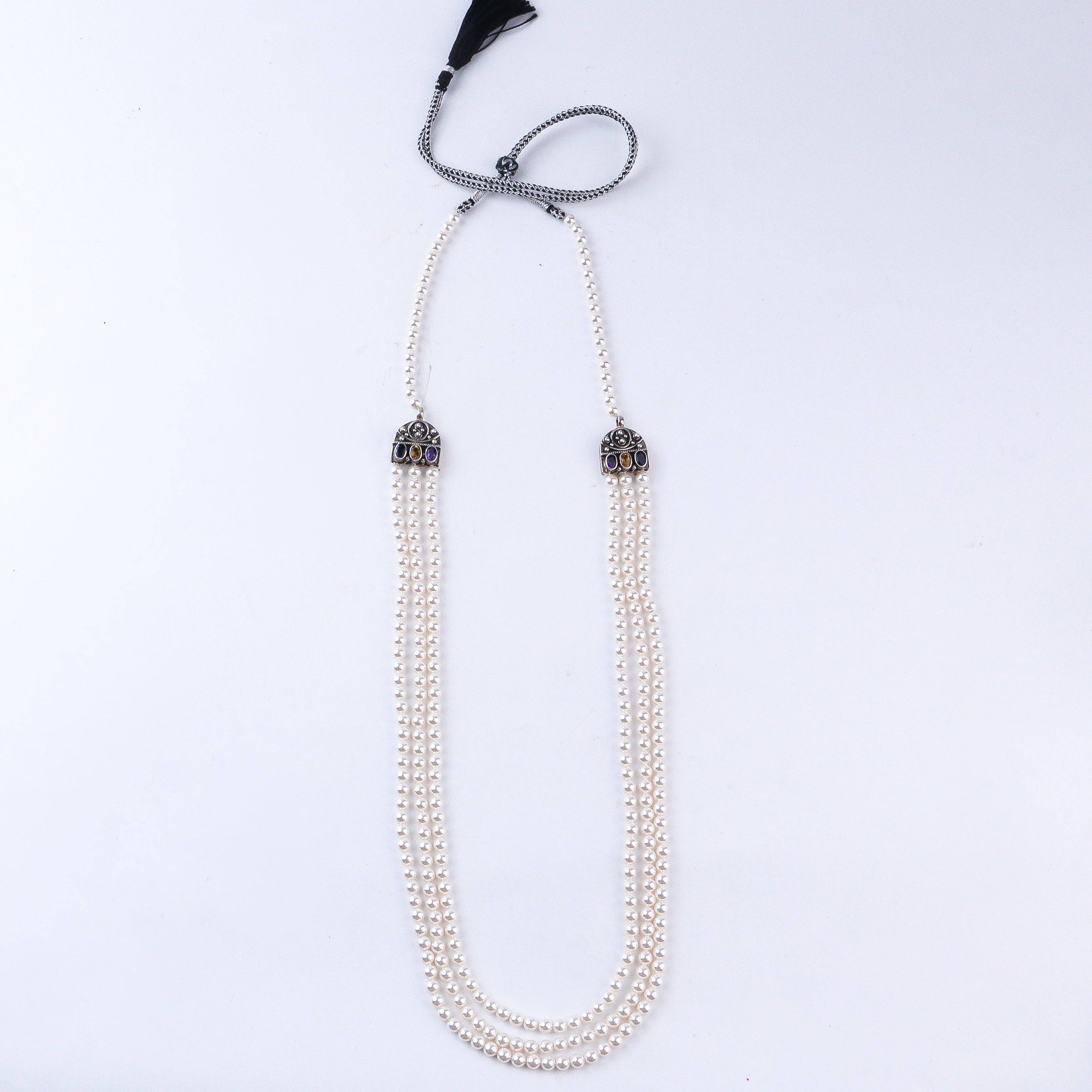 3 Layer Multi-color Pearl Necklace | 92.5 Silver