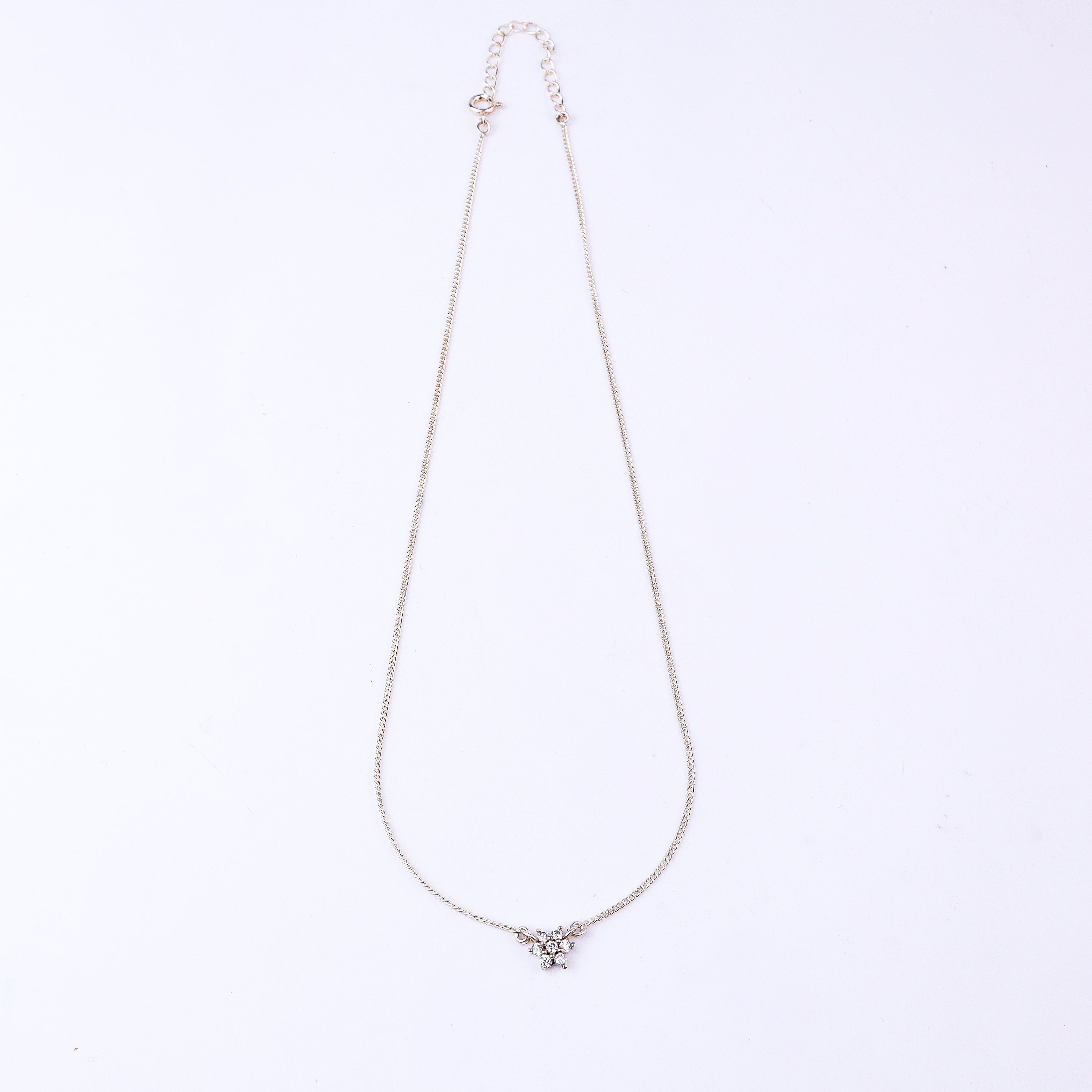 Classic Silver Flower motif CZ Necklace- Small