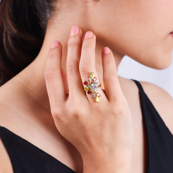 Amber Mist Ring | 92.5 Silver | 22K Gold Plated