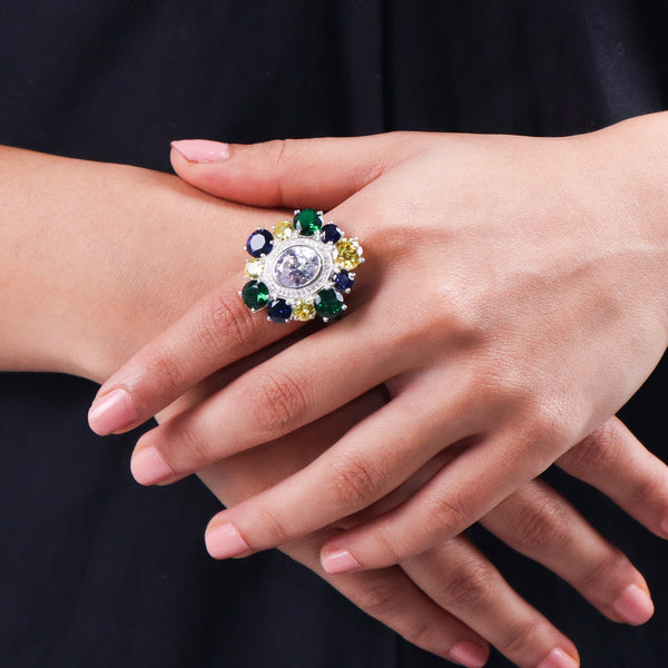 Silver Midnight Bloom Ring