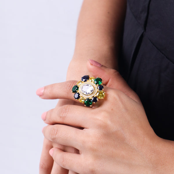 Midnight Bloom Ring | 92.5 Silver | 22K Gold Plated