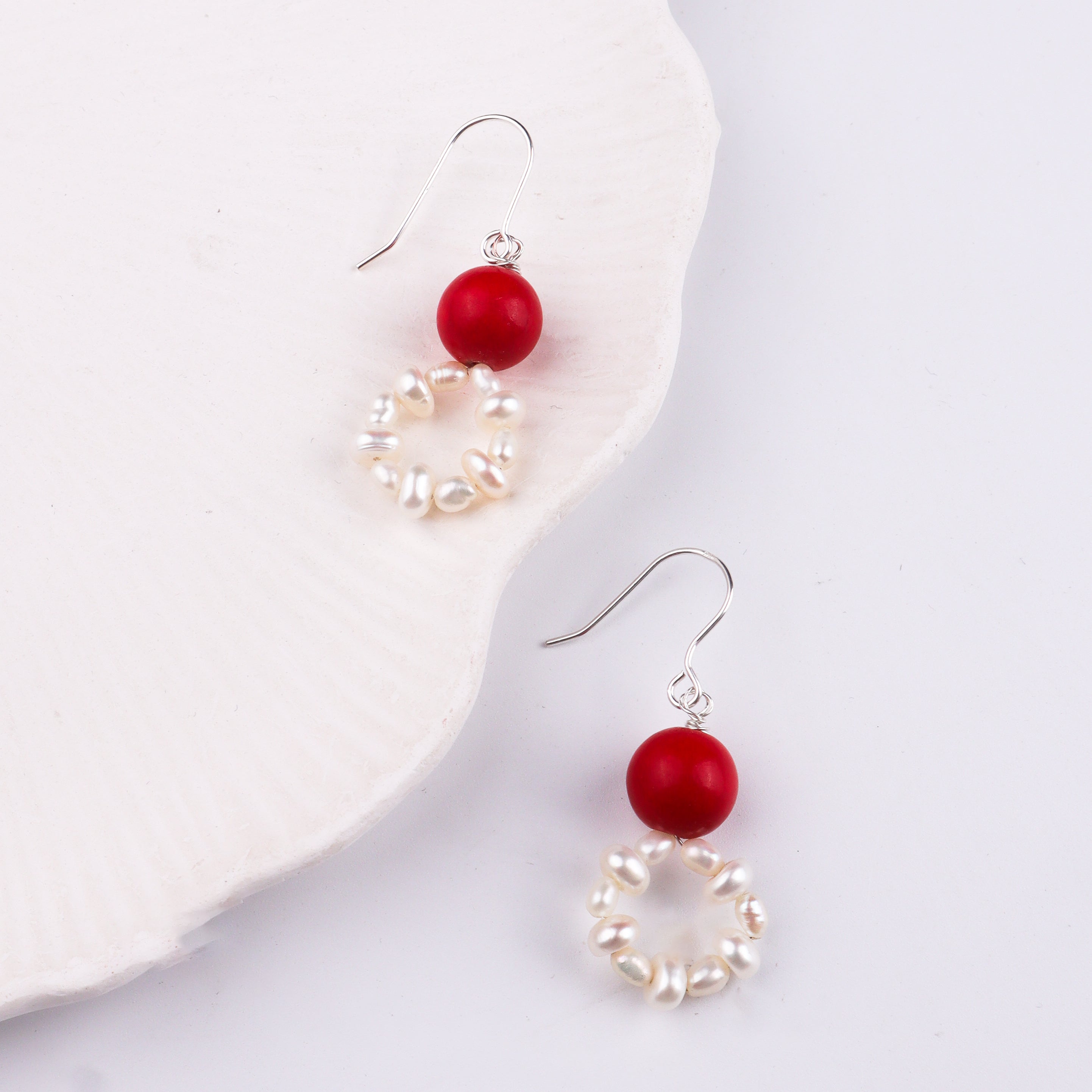 Coral & Pearl Silver Earrings (Project Handmade)