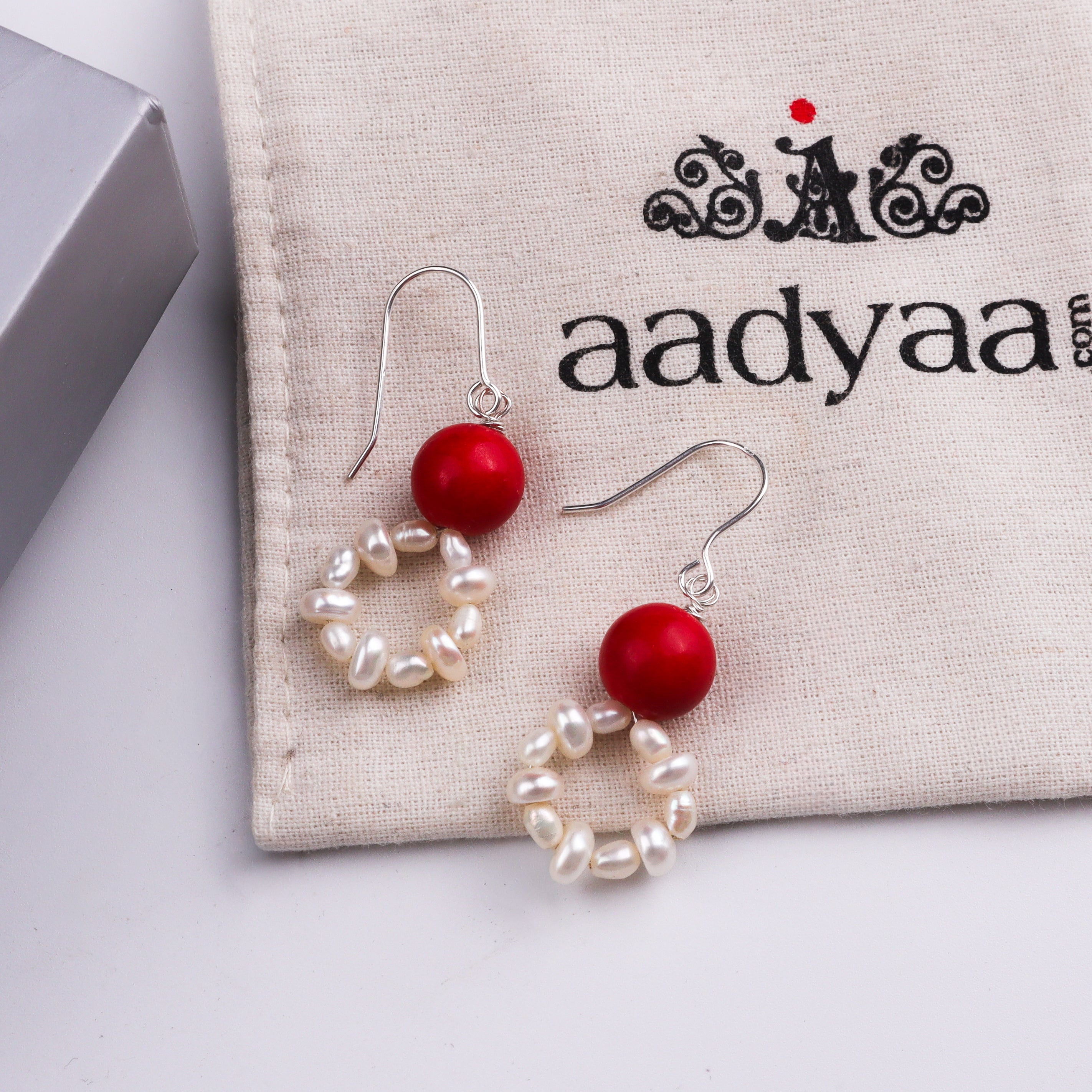 Coral & Pearl Silver Earrings (Project Handmade)