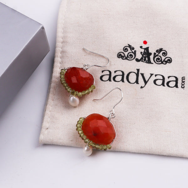 Carnelian & Peridot Silver Earrings (Project Handmade)