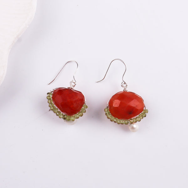 Carnelian & Peridot Silver Earrings (Project Handmade)