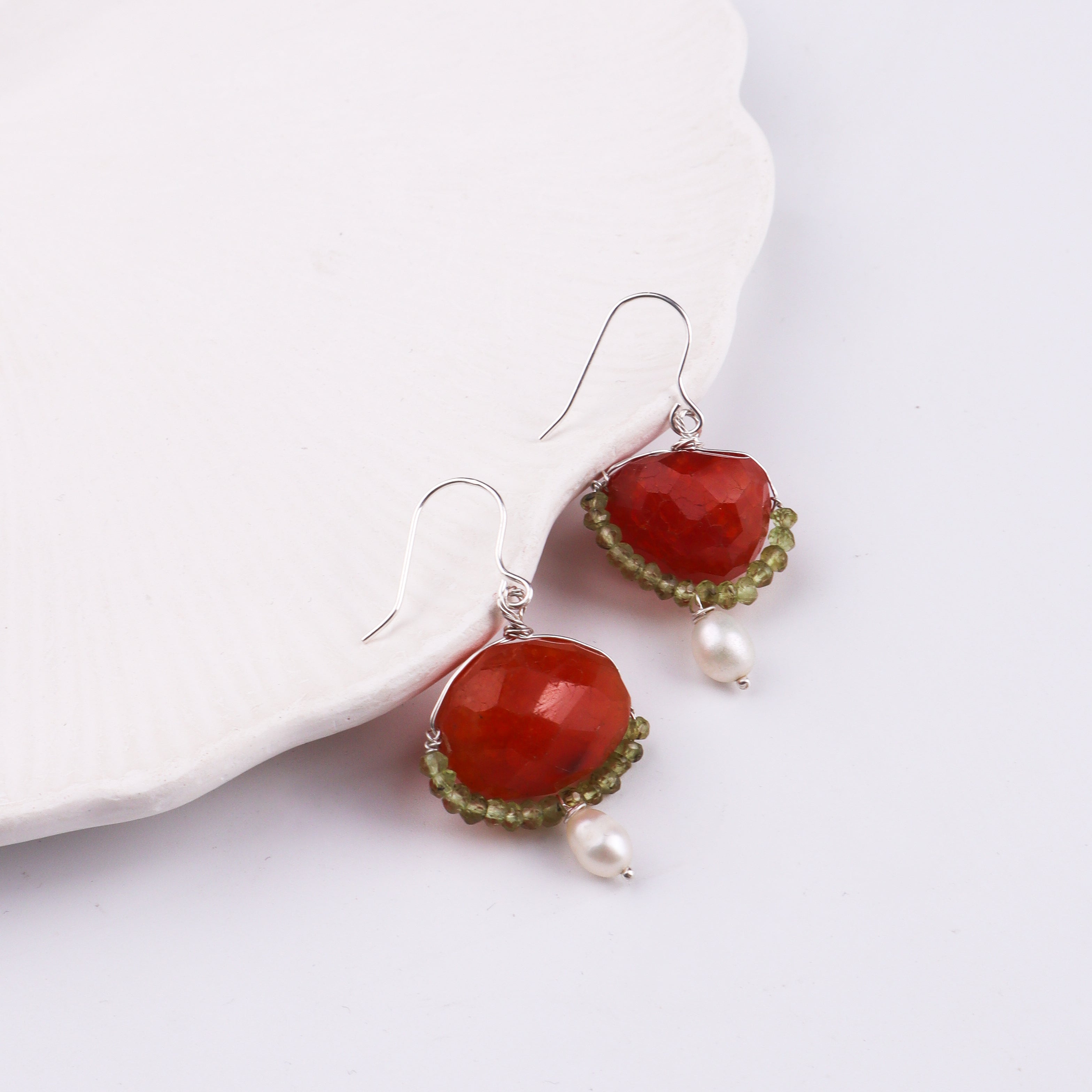 Carnelian & Peridot Silver Earrings (Project Handmade)