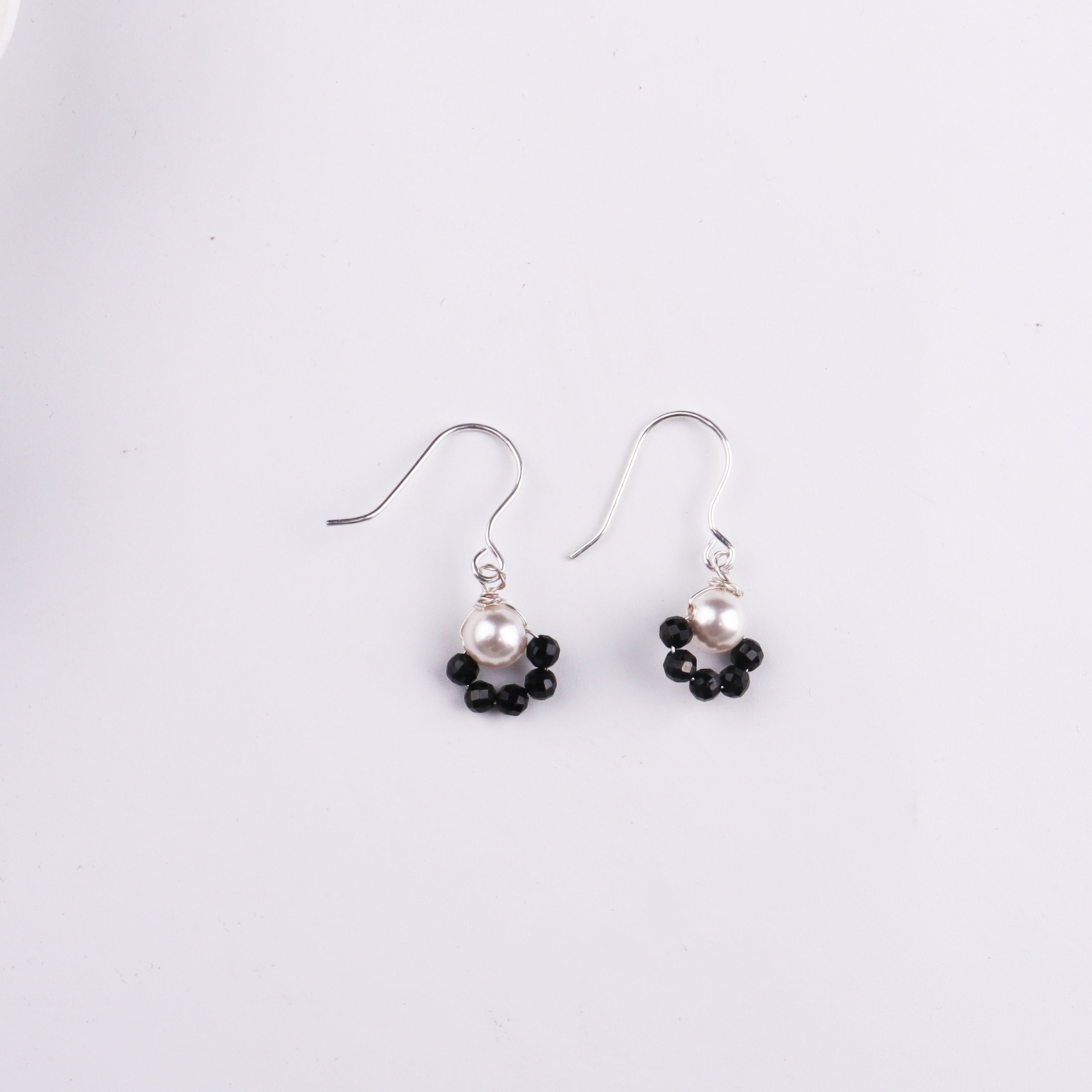 Pearl & Black Spinel Silver Earrings (Project Handmade)