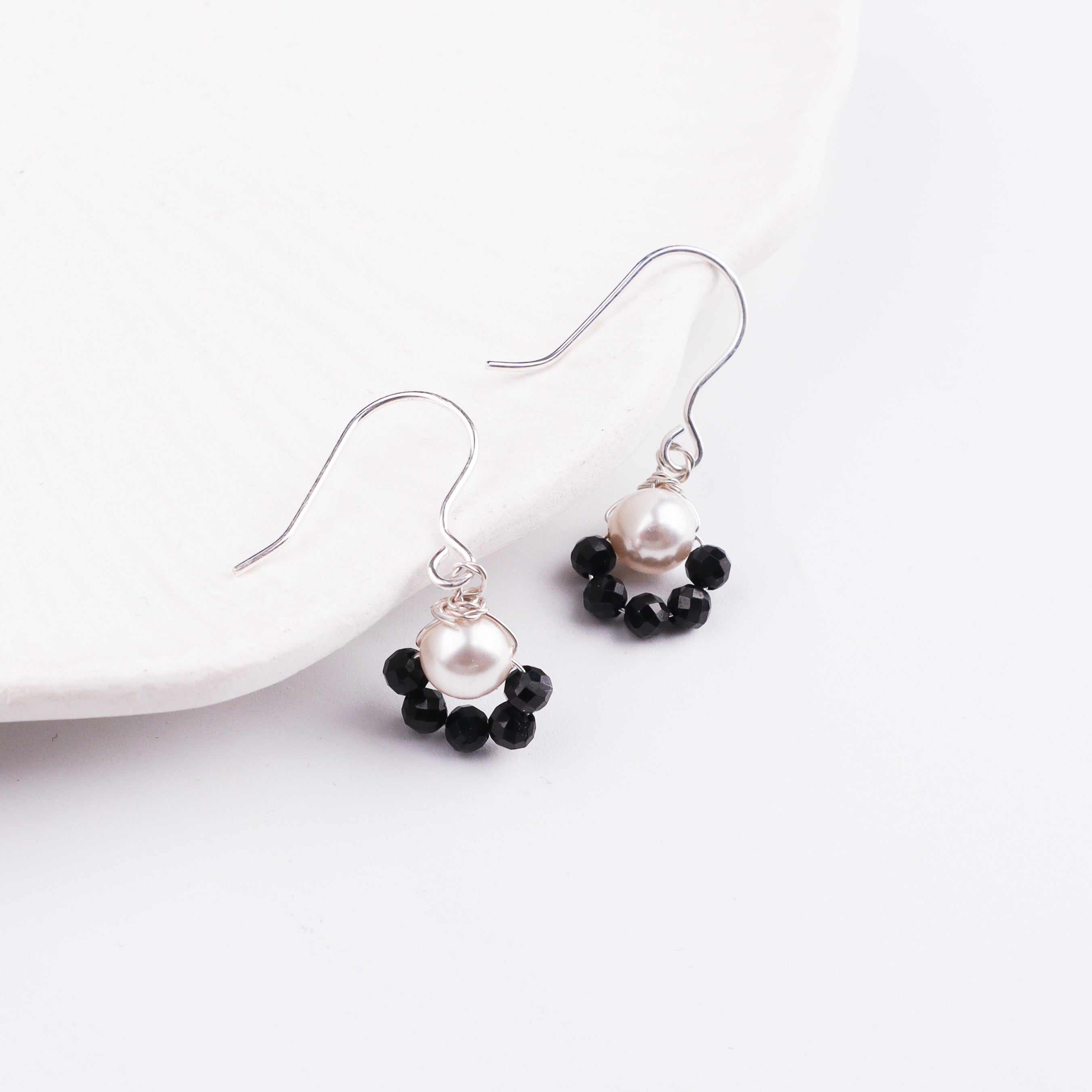 Pearl & Black Spinel Silver Earrings (Project Handmade)