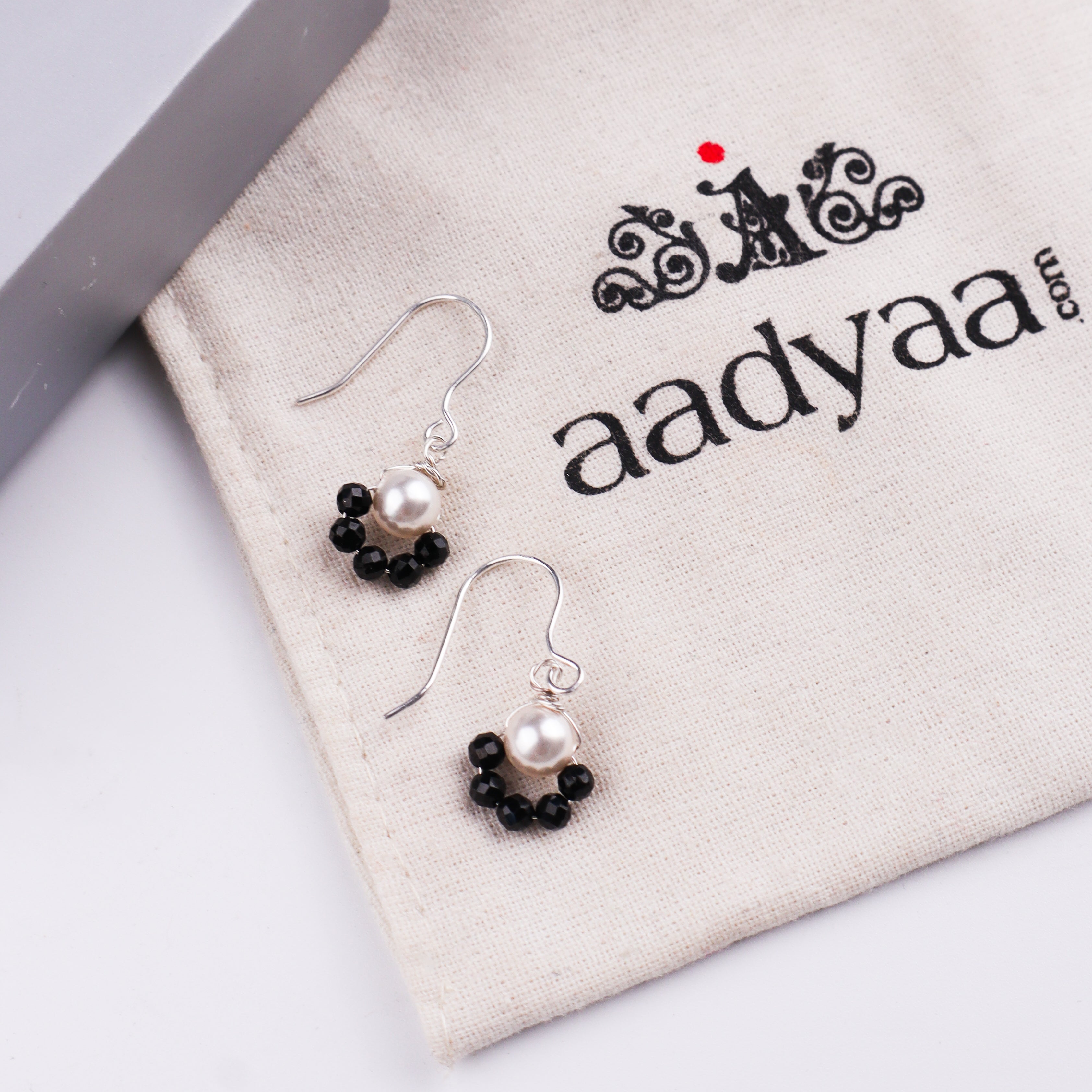 Pearl & Black Spinel Silver Earrings (Project Handmade)