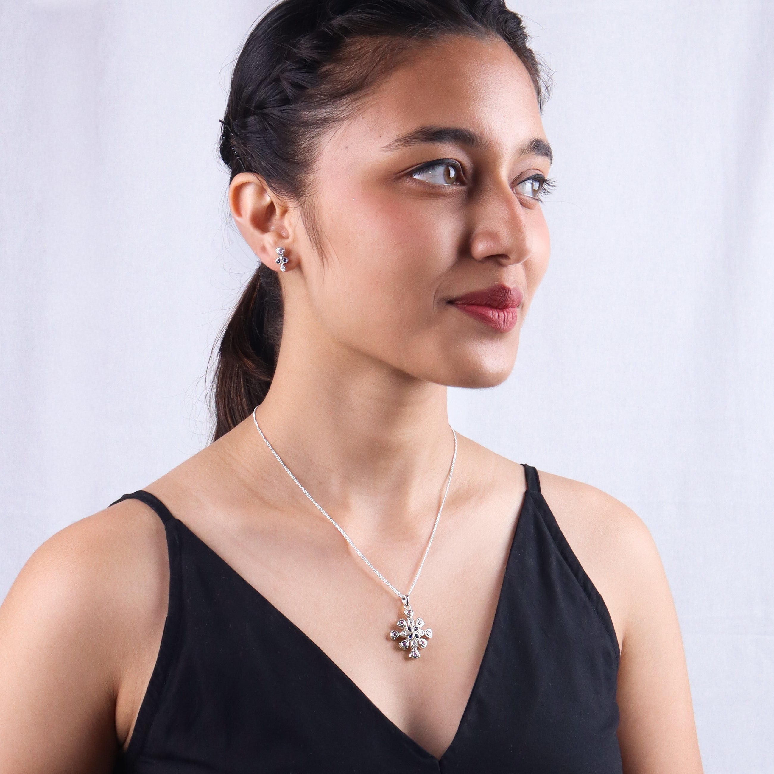 Silver Frosted Petal Set (Without chain)
